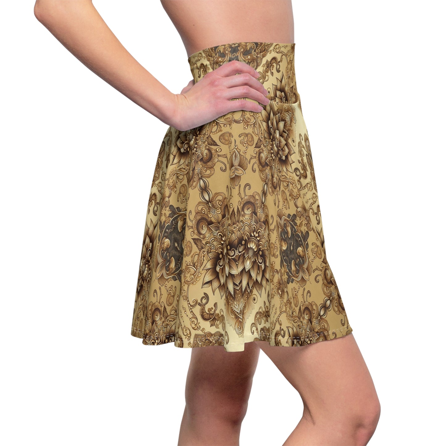 Fluid Brown Boho Chic Women's Skater Skirt #PY