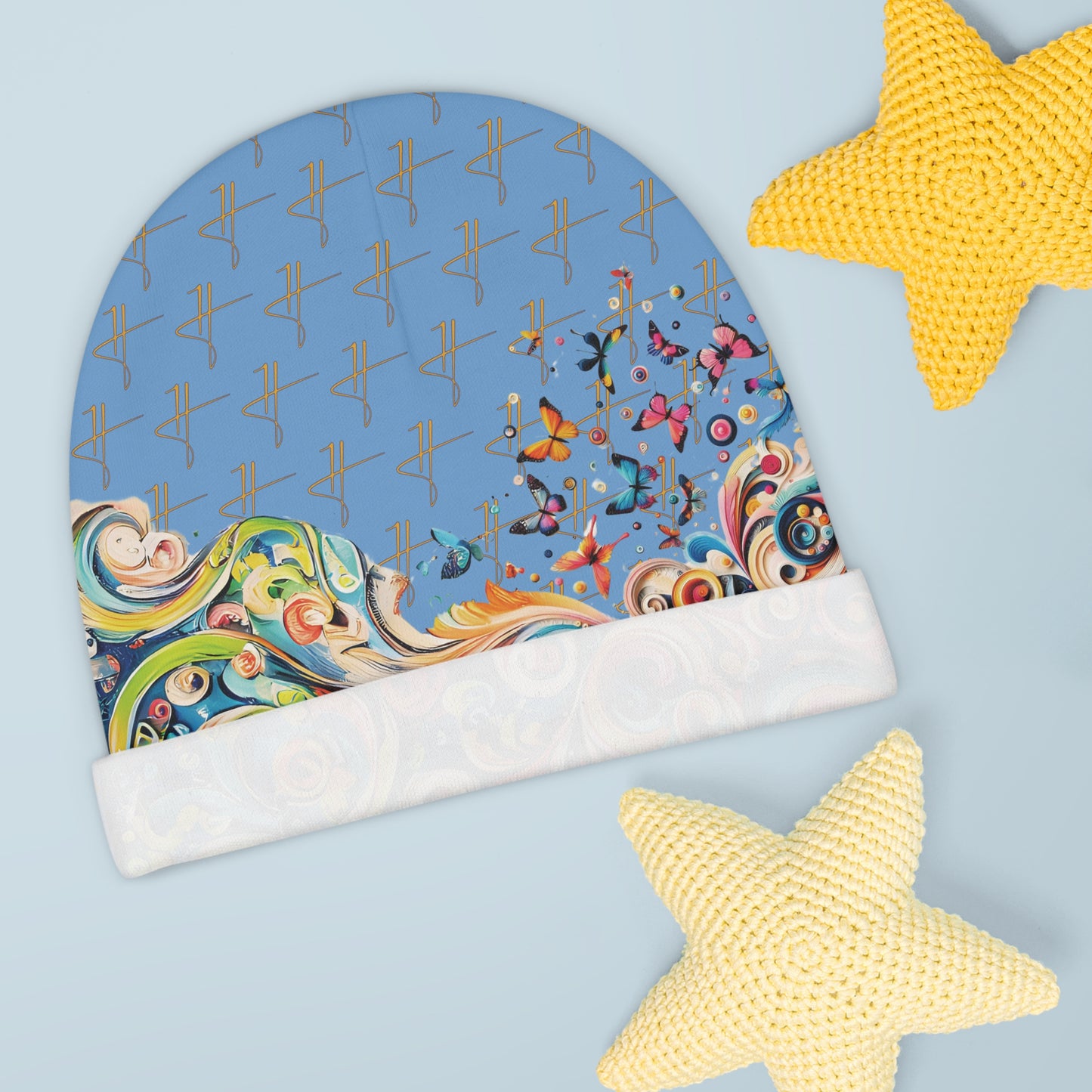 H Butterflies Baby Beanie Blue #PY