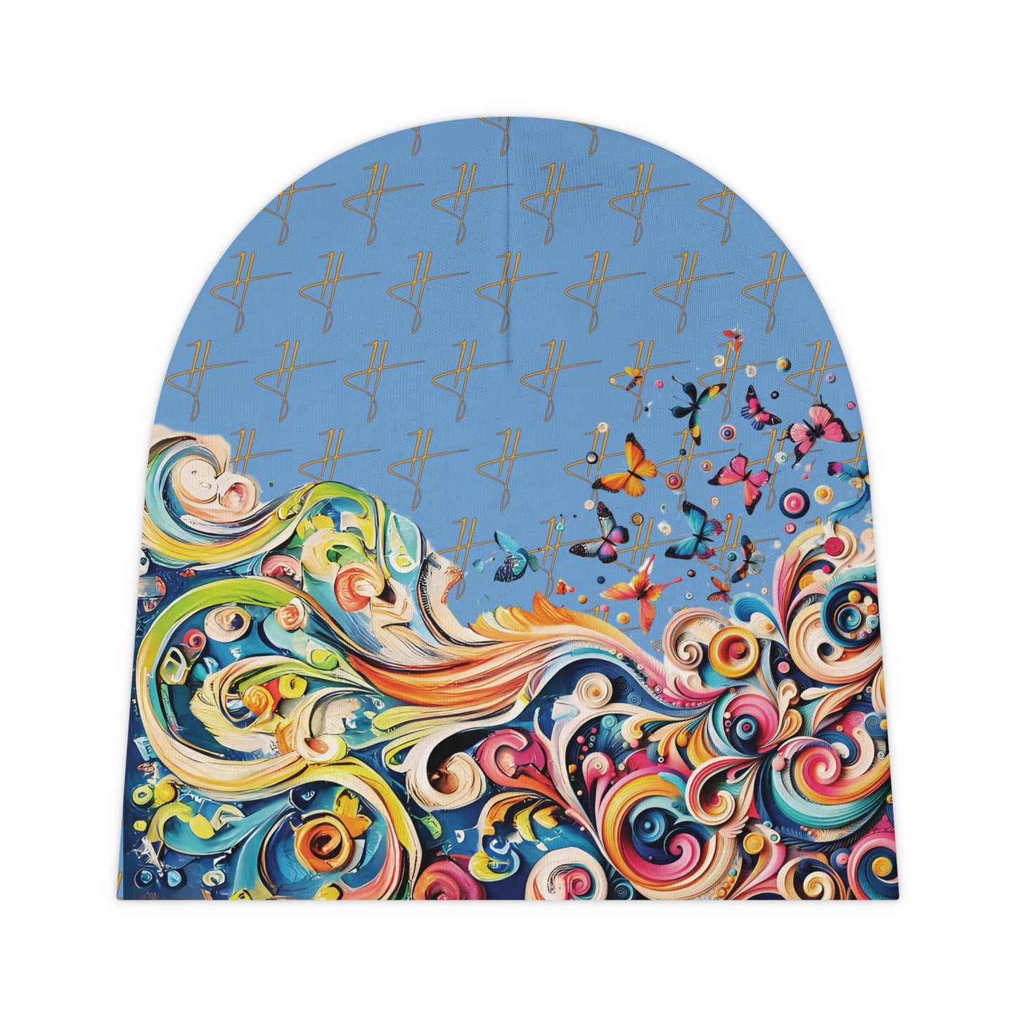 H Butterflies Baby Beanie Blue #PY