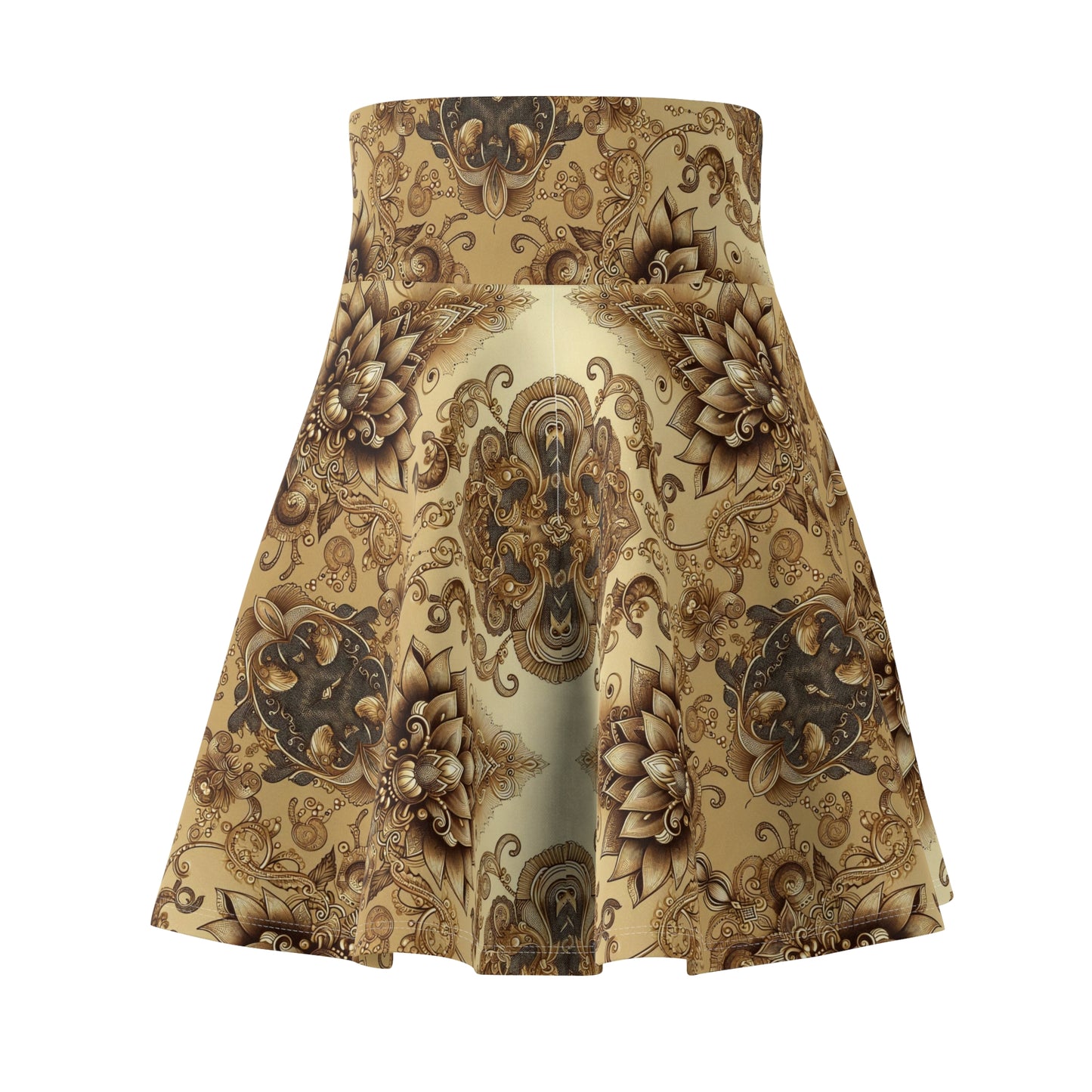 Fluid Brown Boho Chic Women's Skater Skirt #PY