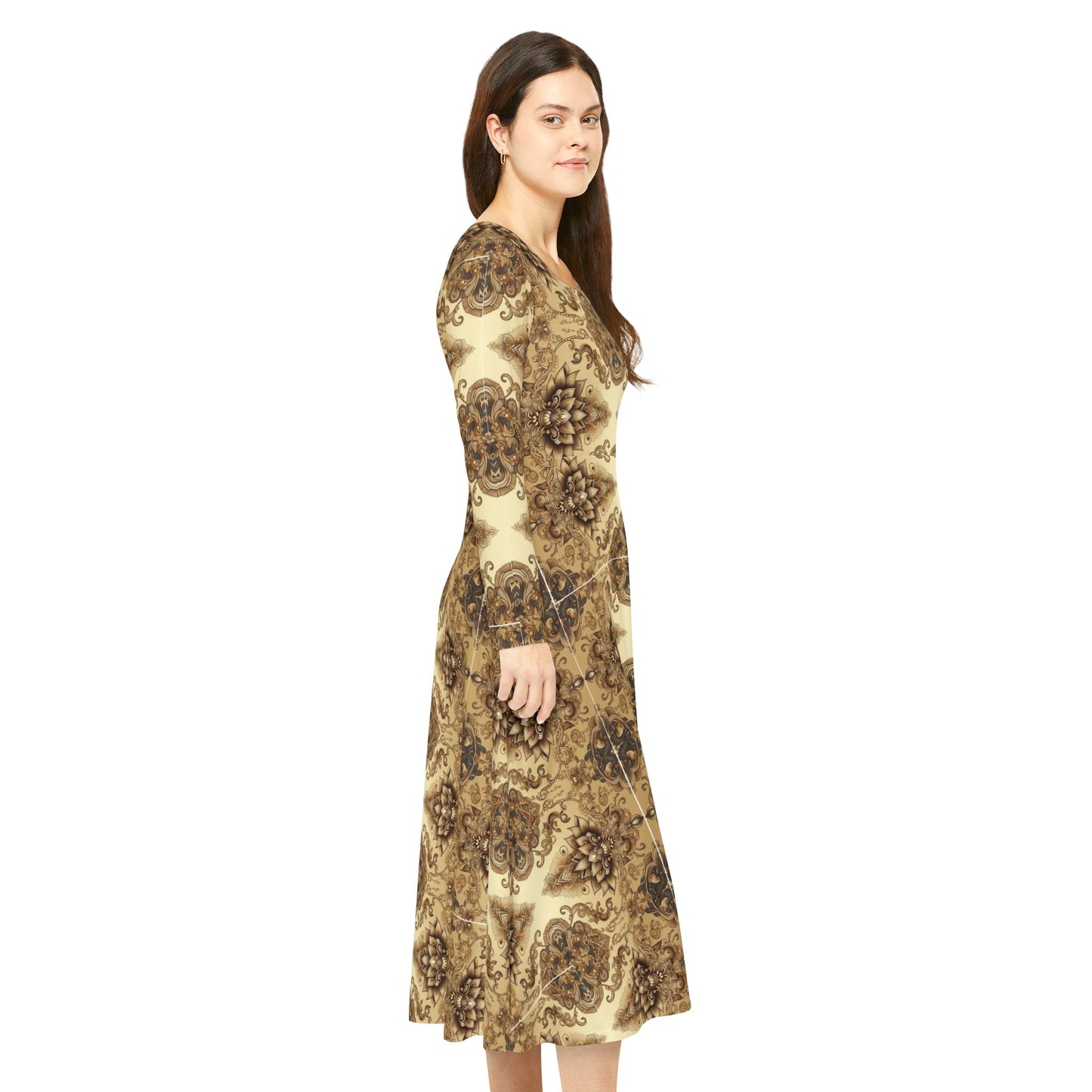 Fluid Brown Bohemian Long Sleeve Dance Dress #PY