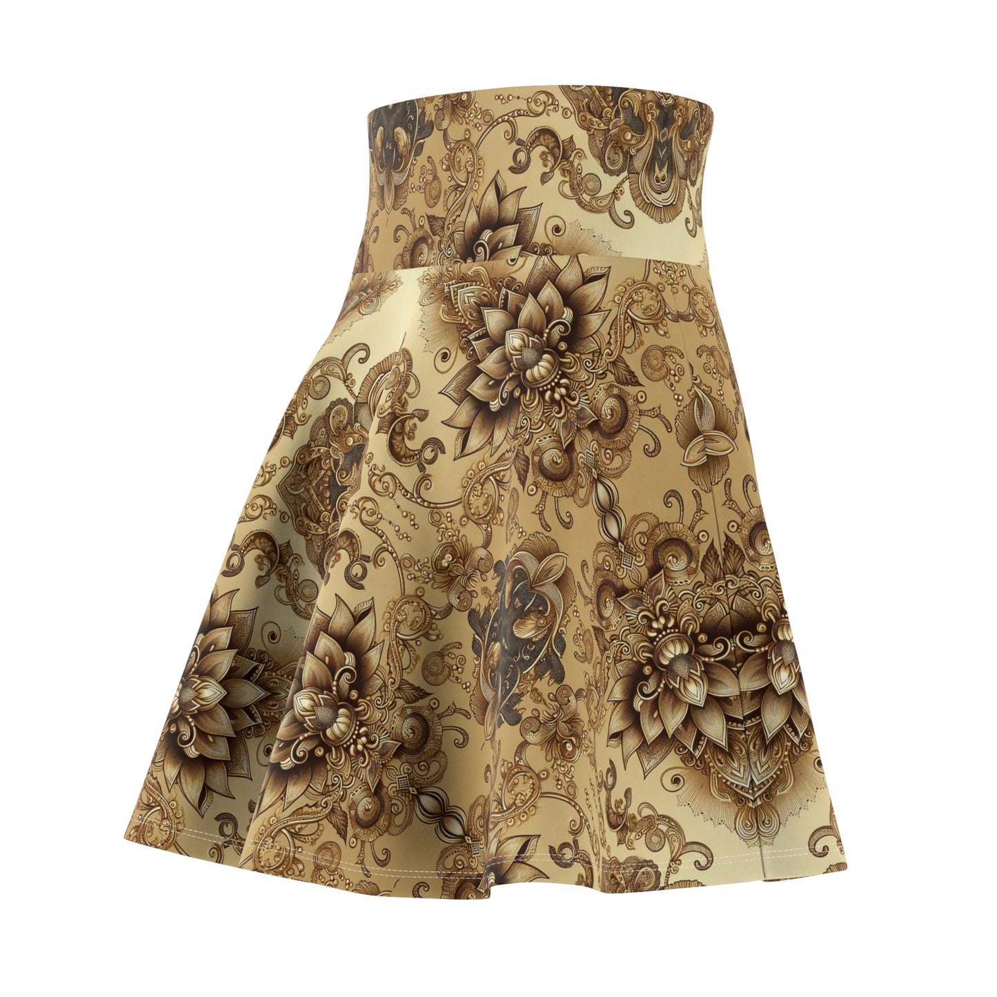 Fluid Brown Boho Chic Women's Skater Skirt #PY