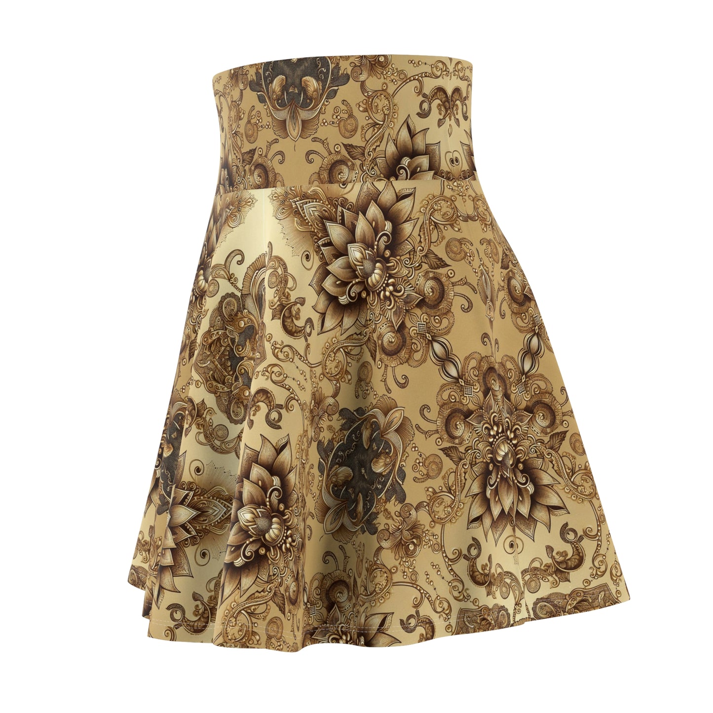 Fluid Brown Boho Chic Women's Skater Skirt #PY