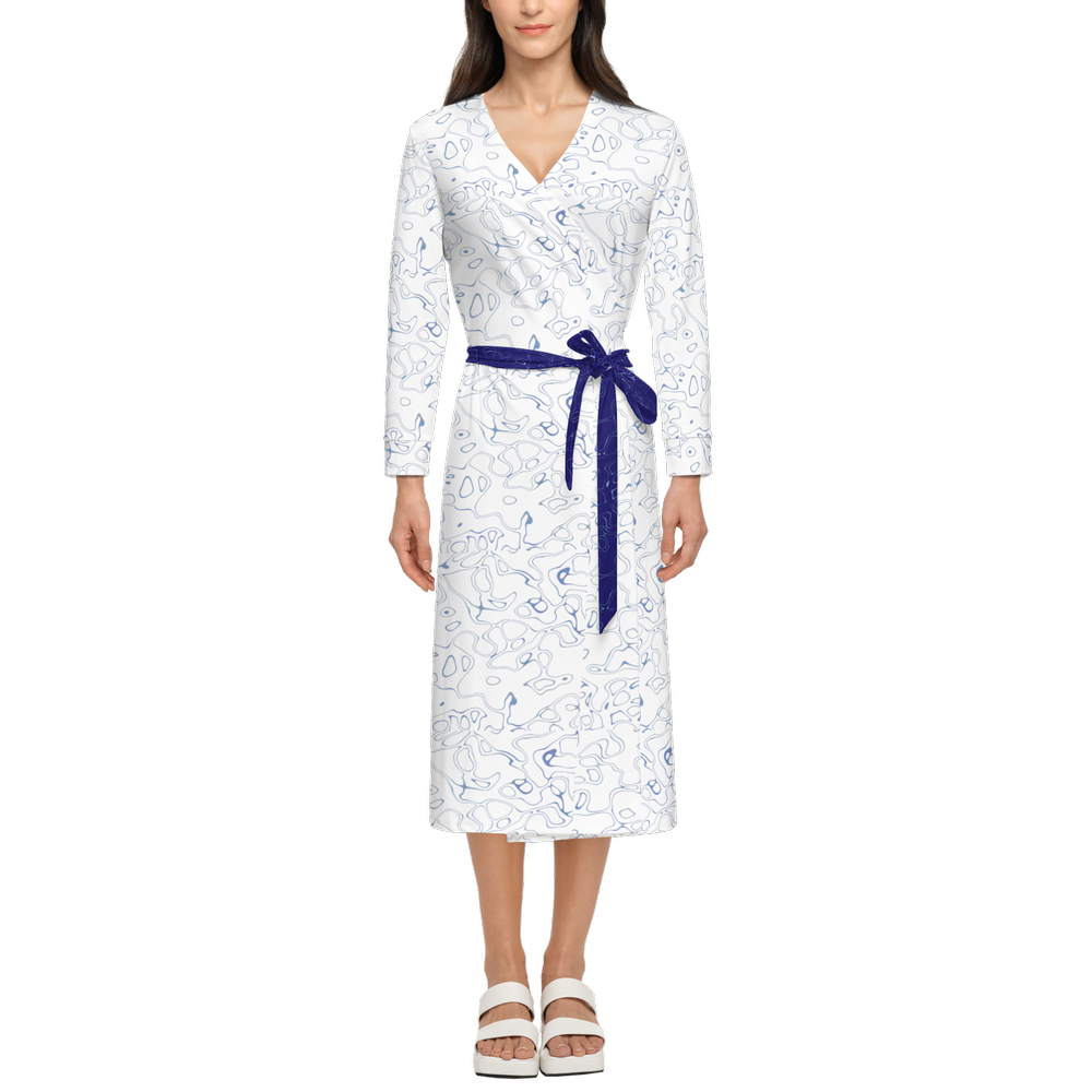 Humanchic Wave dress Wrap Dress - White/Navy