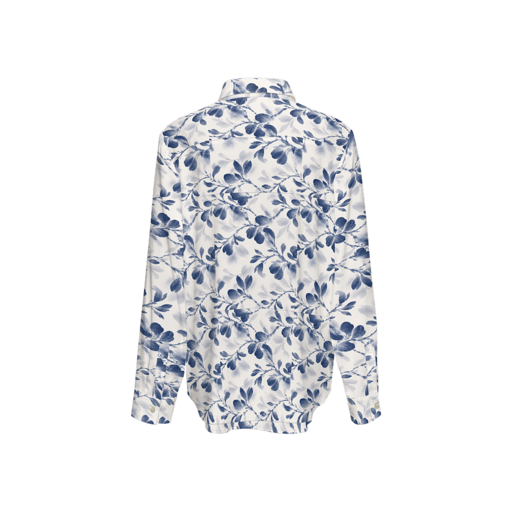 Flower Women's Classic Long Sleeve Button-Up Shirt Silky-Blue