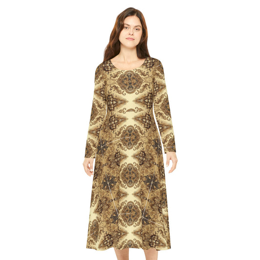Fluid Brown Bohemian Long Sleeve Dance Dress #PY