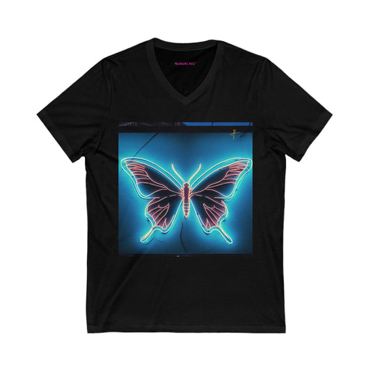 Neon Butterfly V-Neck T-Shirt for Women Nature Lovers #PY