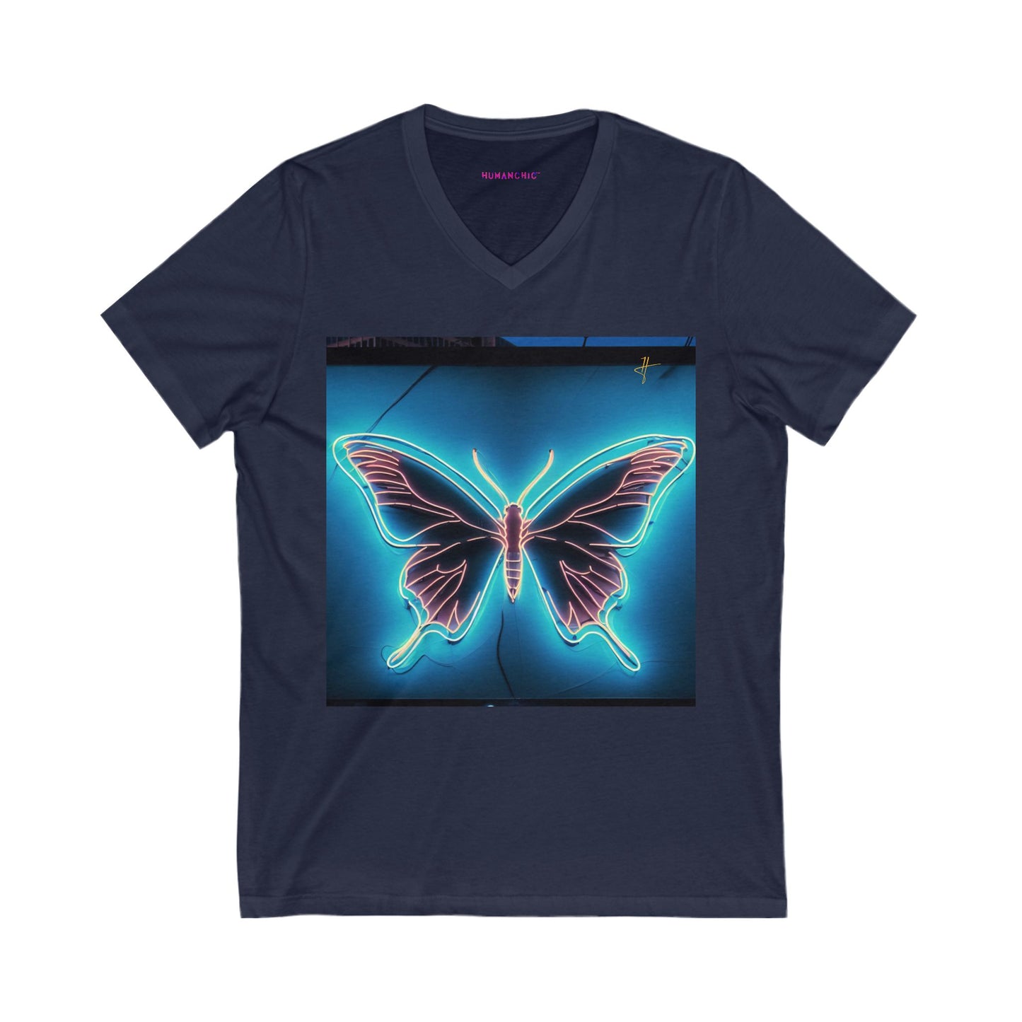 Neon Butterfly V-Neck T-Shirt for Women Nature Lovers #PY