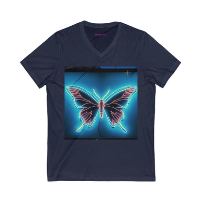 Neon Butterfly V-Neck T-Shirt for Women Nature Lovers #PY