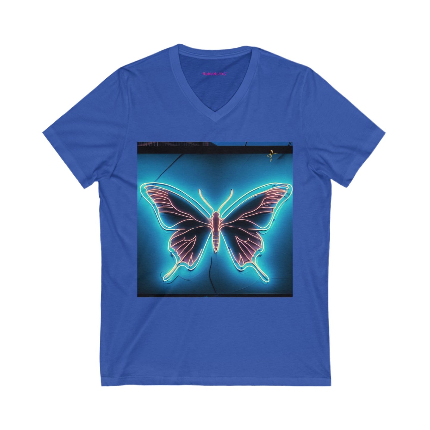 Neon Butterfly V-Neck T-Shirt for Women Nature Lovers #PY