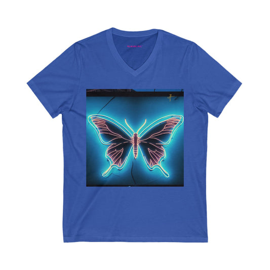 Neon Butterfly V-Neck T-Shirt for Women Nature Lovers #PY