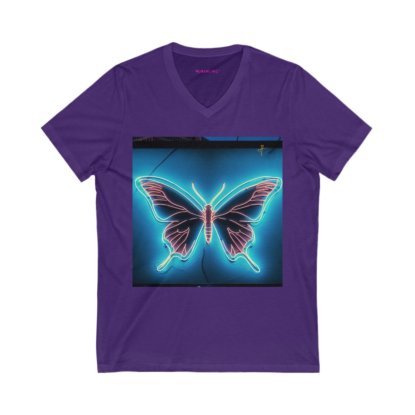 Neon Butterfly V-Neck T-Shirt for Women Nature Lovers #PY