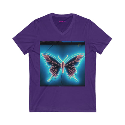 Neon Butterfly V-Neck T-Shirt for Women Nature Lovers #PY