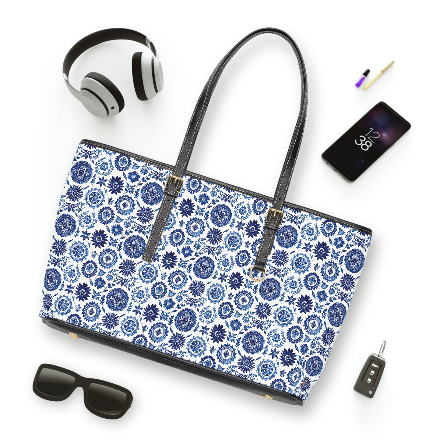 Royal Azure Leather Shoulder Bag #PY