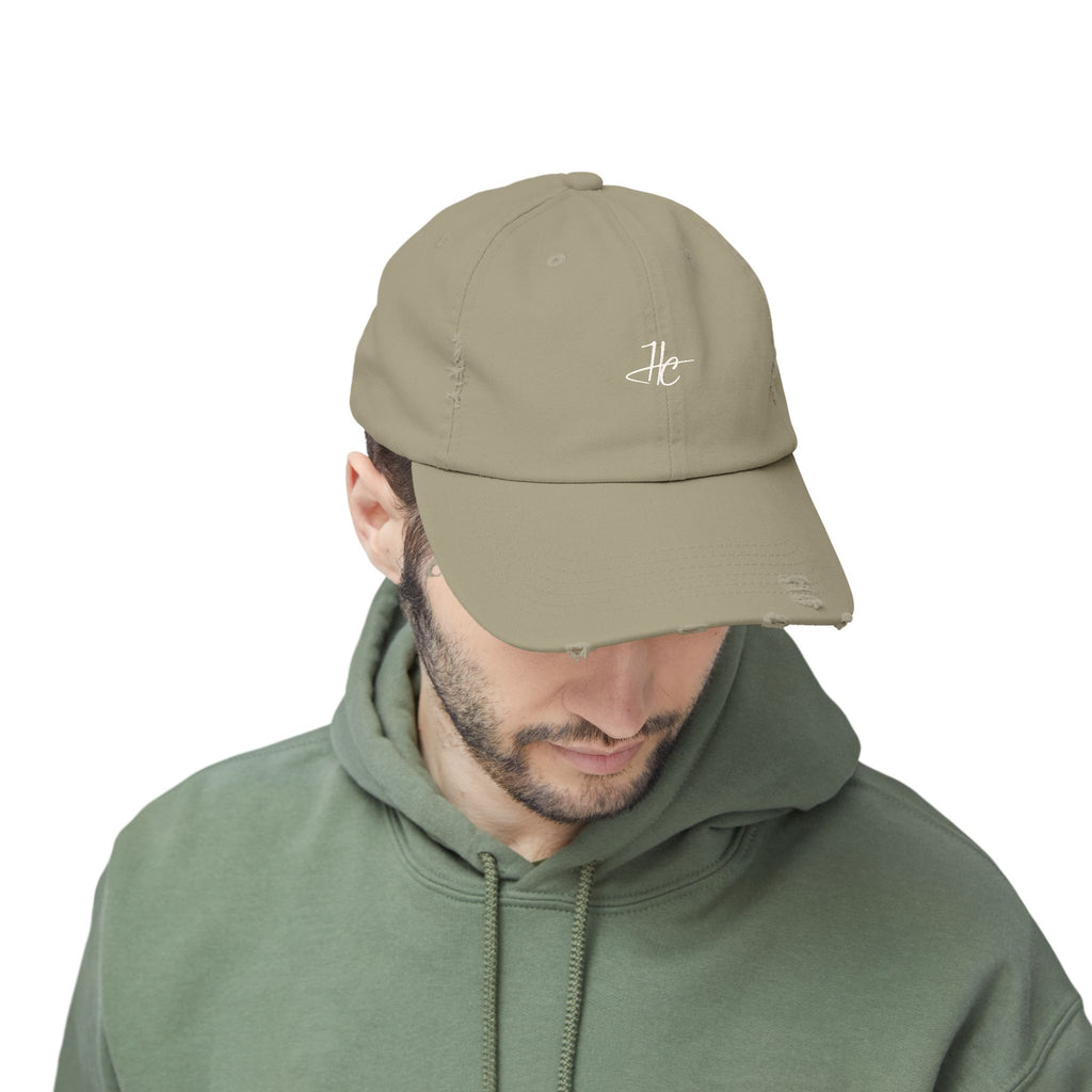 Distressed Black Cap HC Script Embroidery