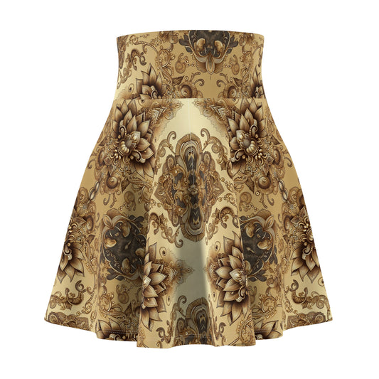 Fluid Brown Boho Chic Women's Skater Skirt #PY