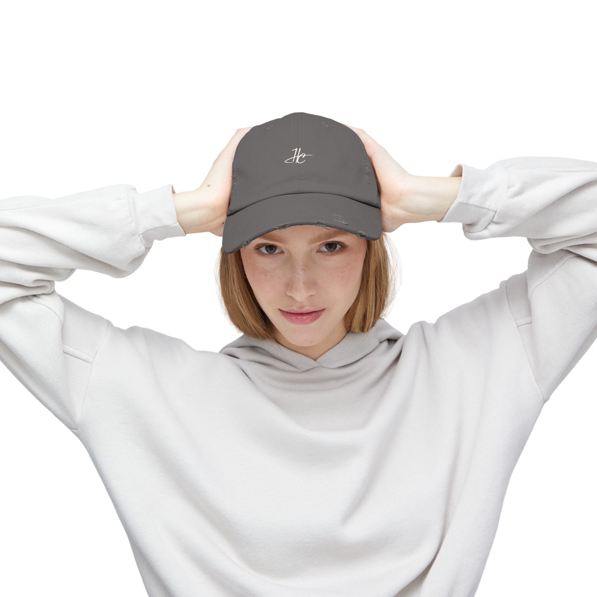 Distressed Black Cap HC Script Embroidery