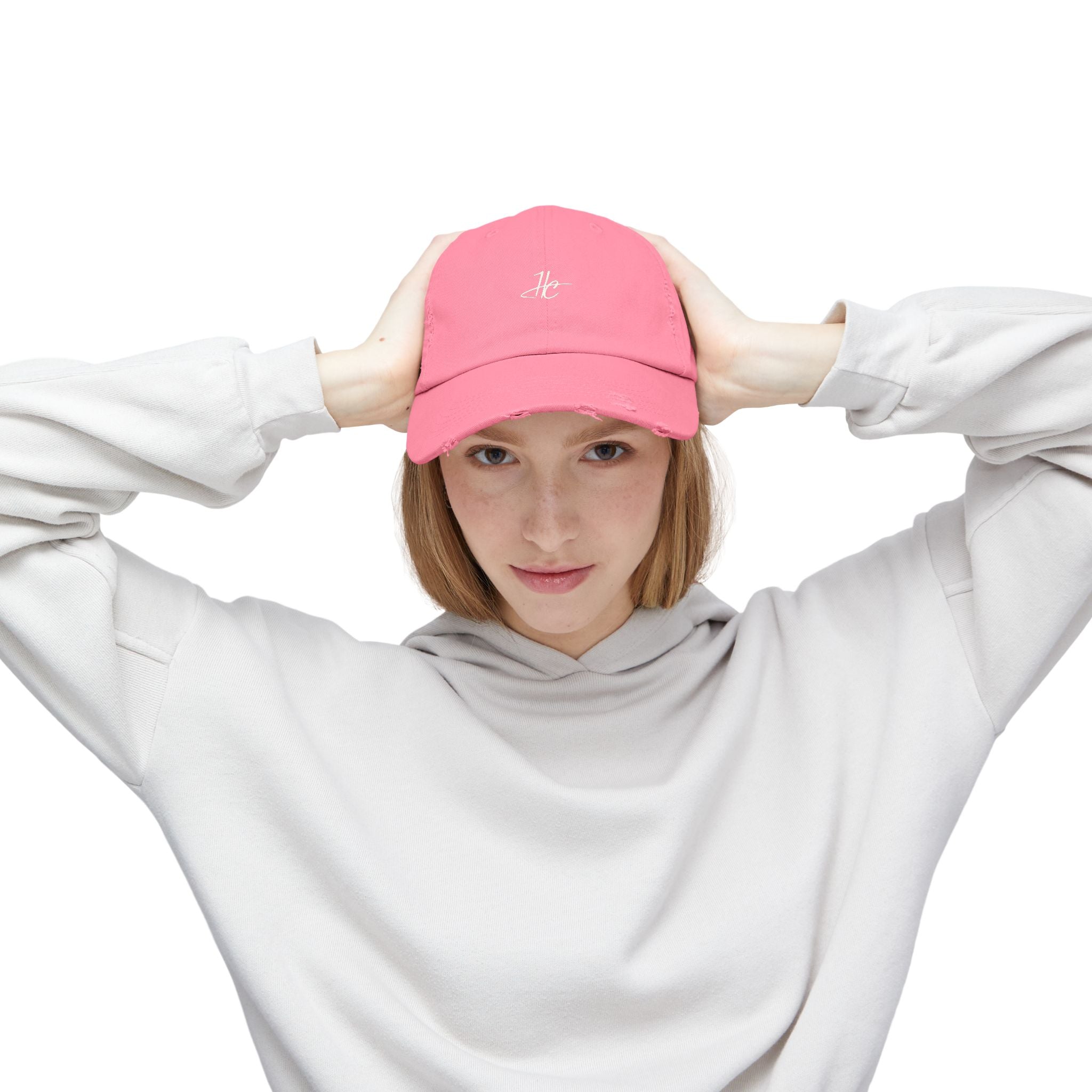 Distressed Black Cap HC Script Embroidery