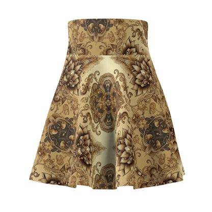 Fluid Brown Boho Chic Women's Skater Skirt #PY