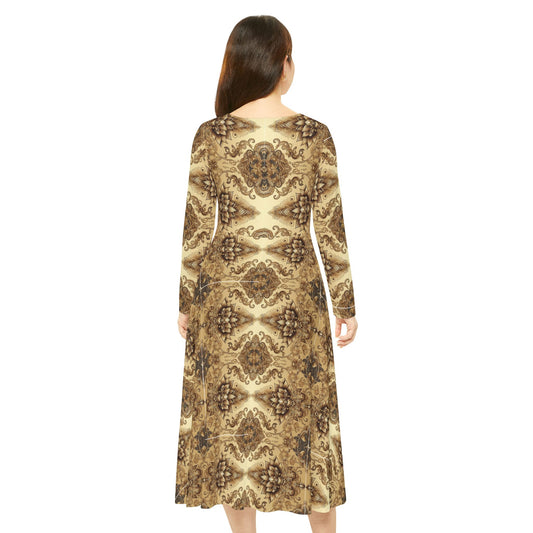 Fluid Brown Bohemian Long Sleeve Dance Dress #PY