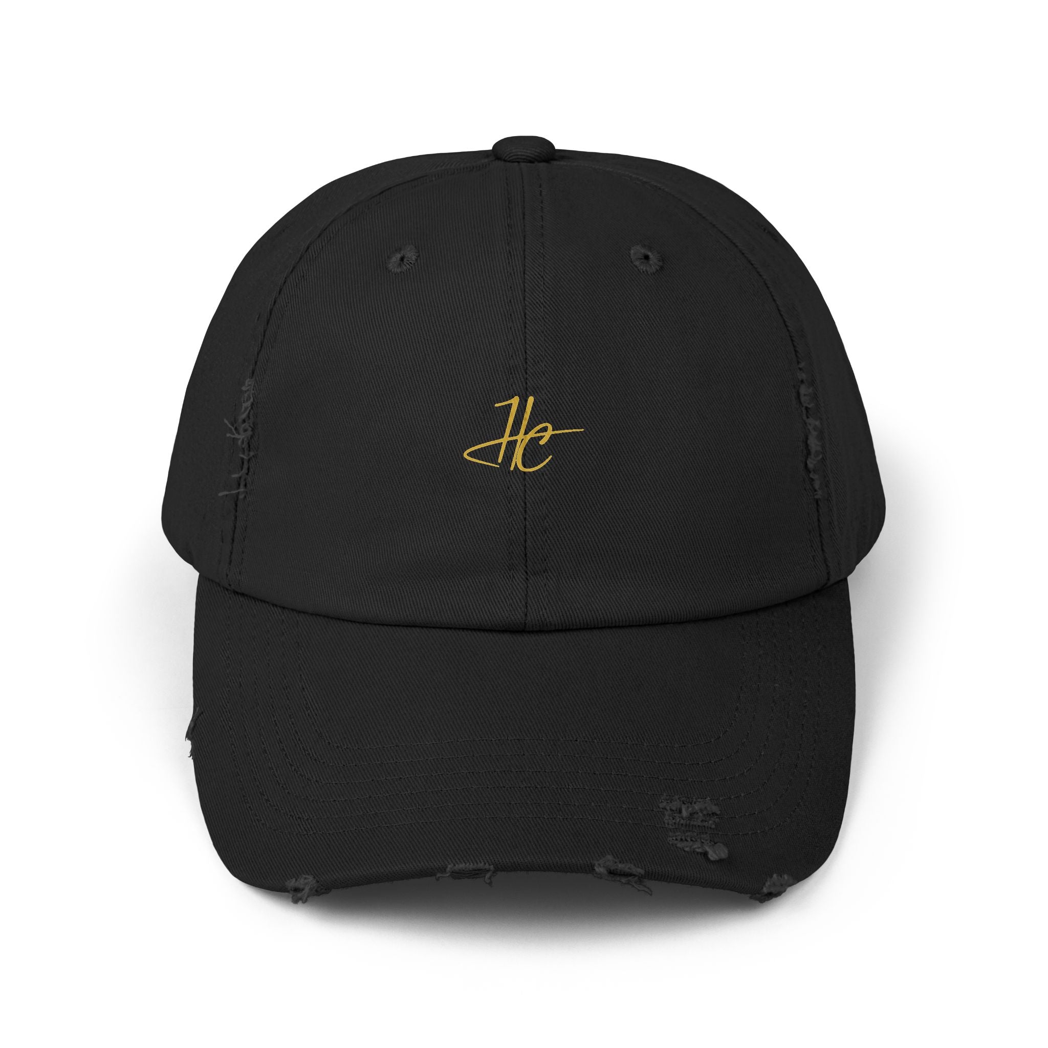 Distressed Black Cap HC Script Embroidery