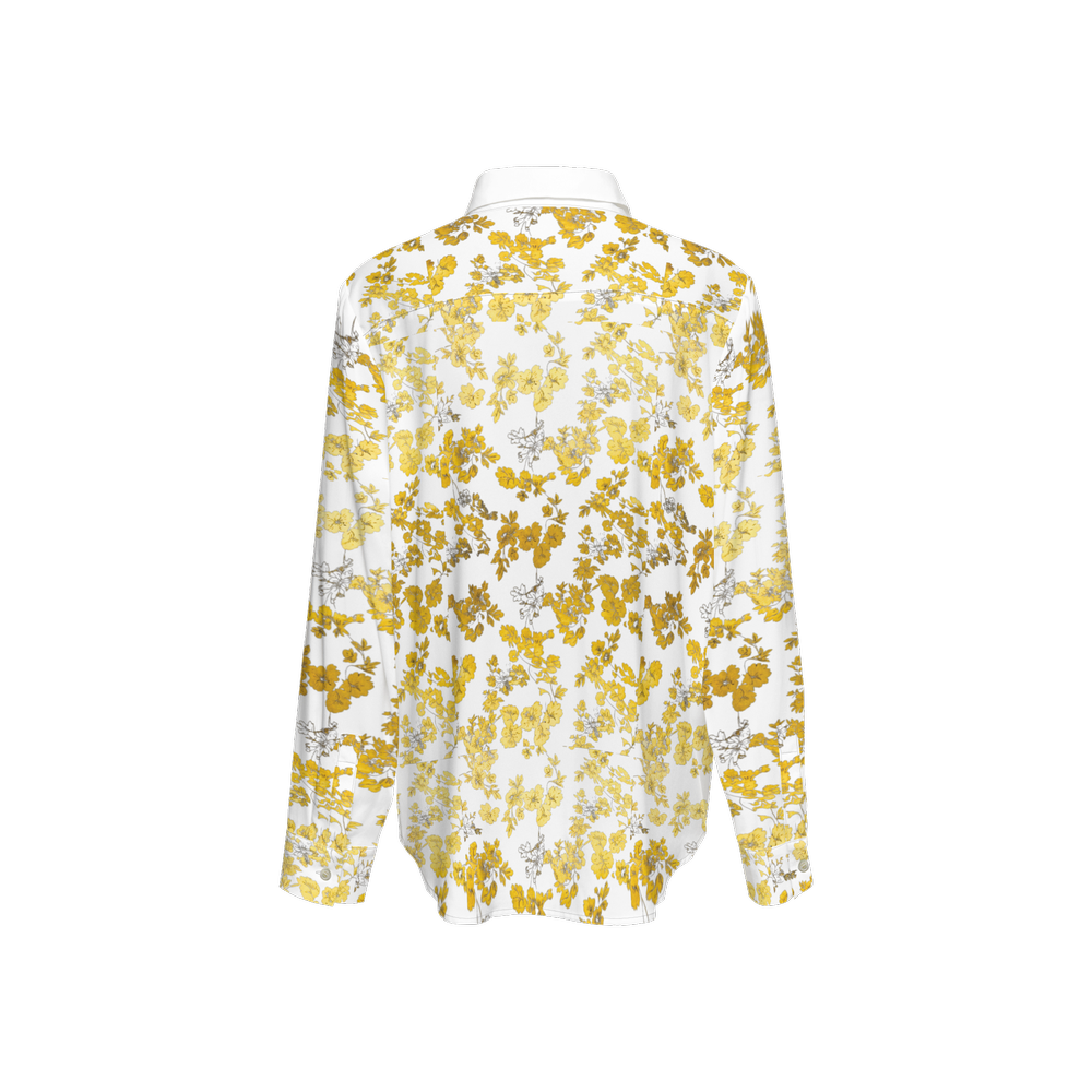 Flower Women's Classic Long Sleeve Button-Up Shirt Silky-Golden