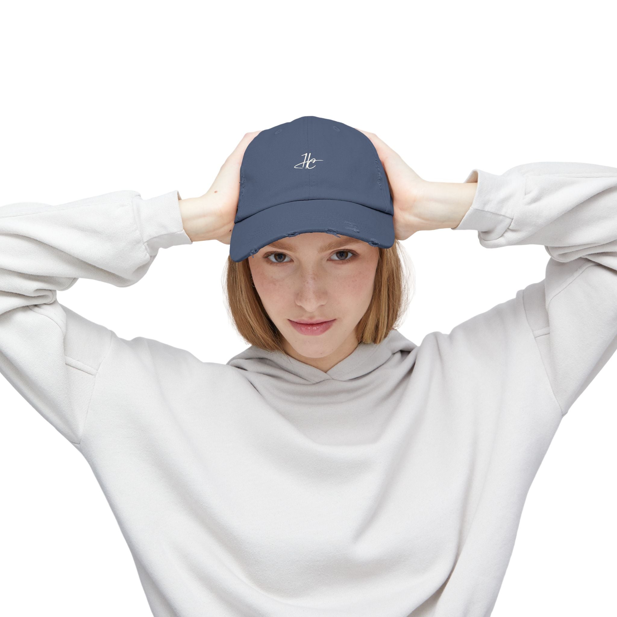 Distressed Black Cap HC Script Embroidery
