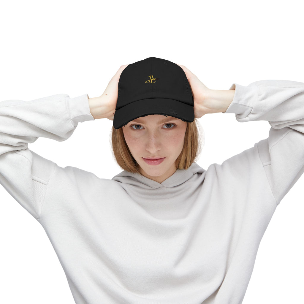 Distressed Black Cap HC Script Embroidery