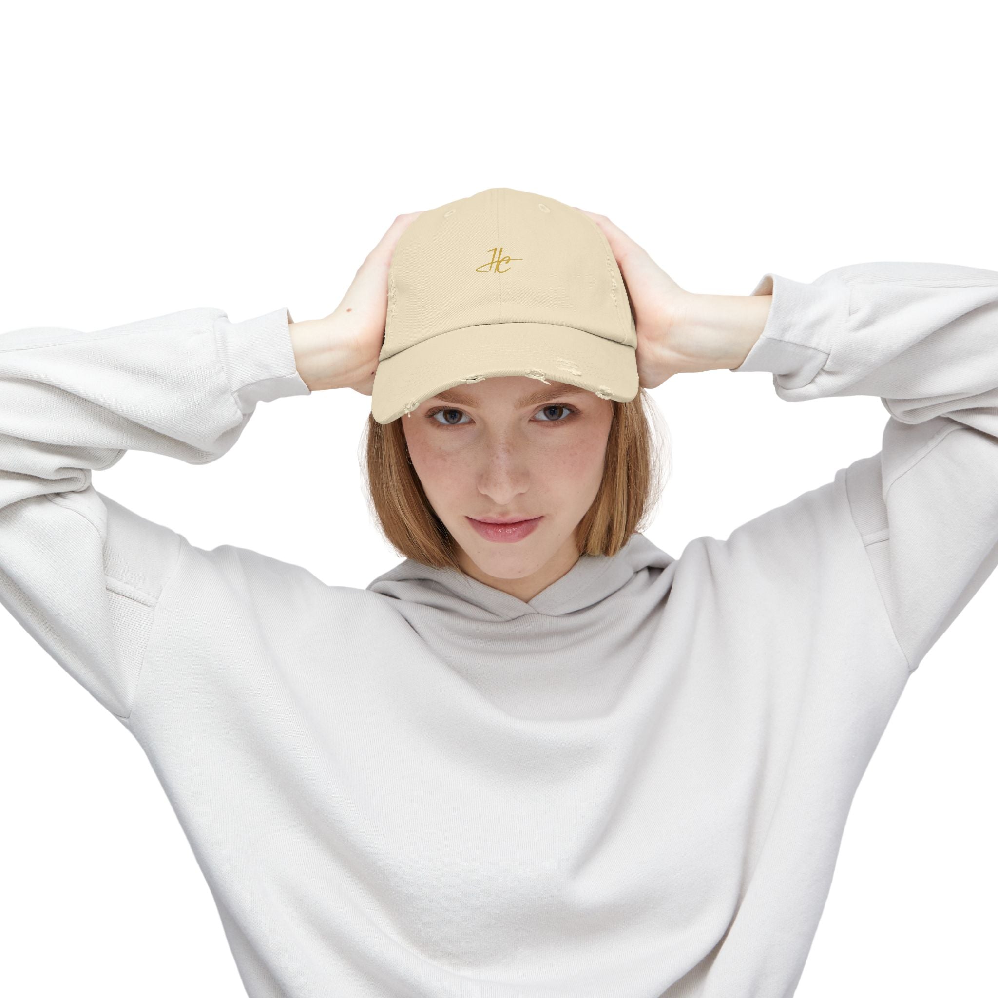 Distressed Black Cap HC Script Embroidery