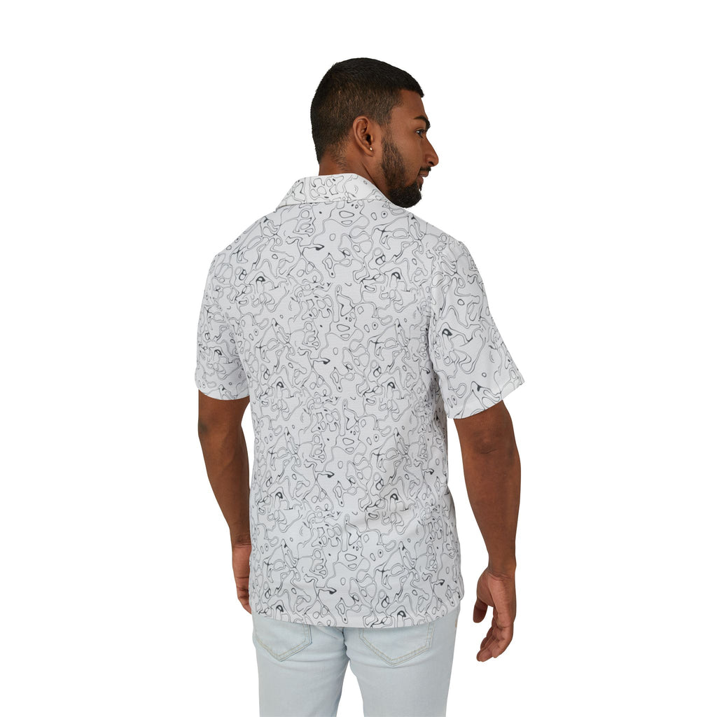 Chemise camp hawaïenne en marbre abstrait blanc pour homme