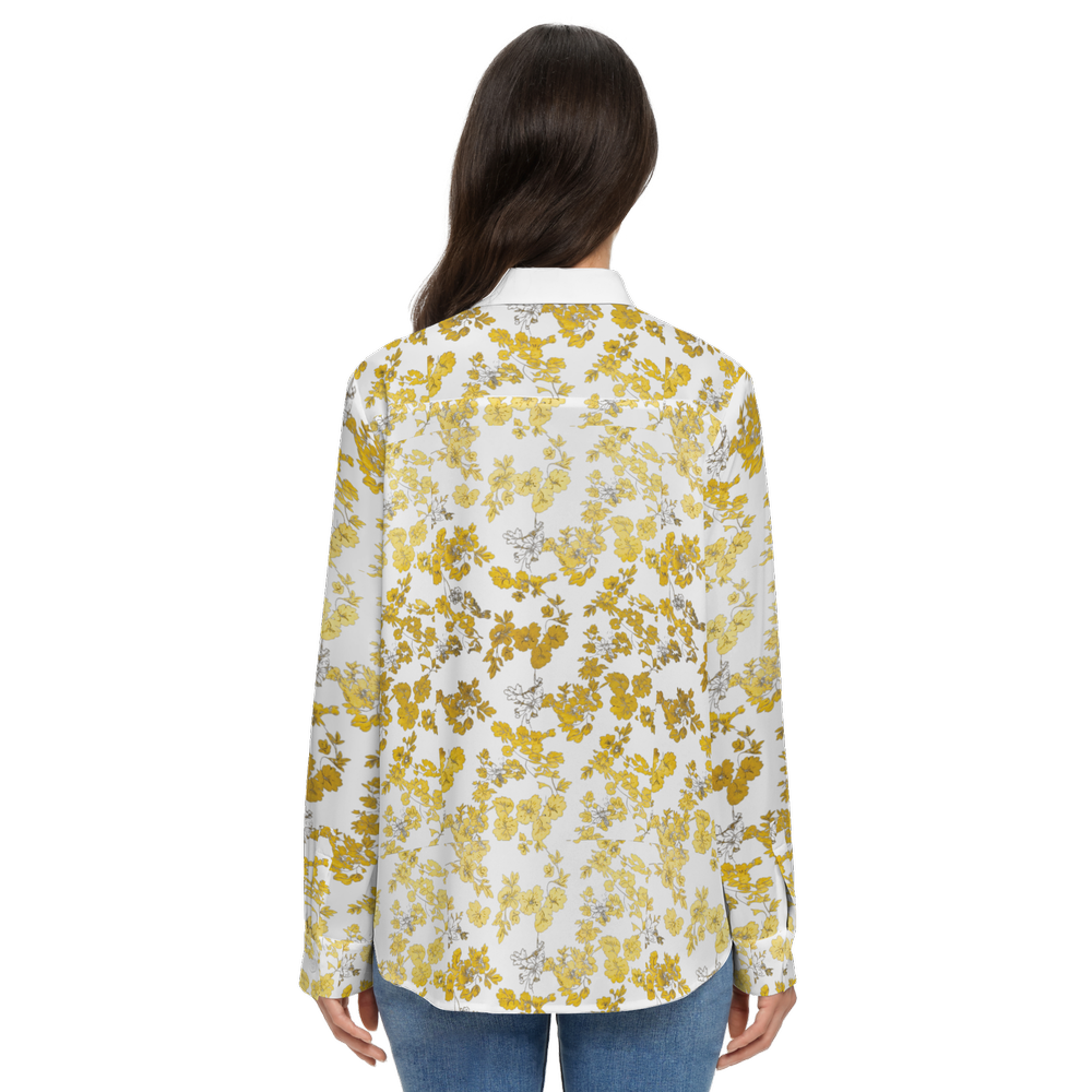 Flower Women's Classic Long Sleeve Button-Up Shirt Silky-Golden