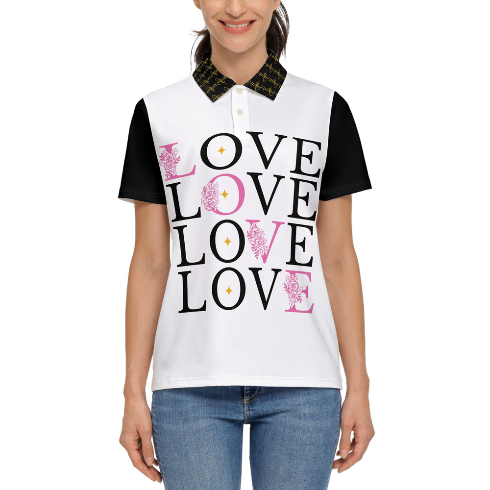 Love Women's Classic Fit Short-Sleeve Polo Shirt- White Novatomato