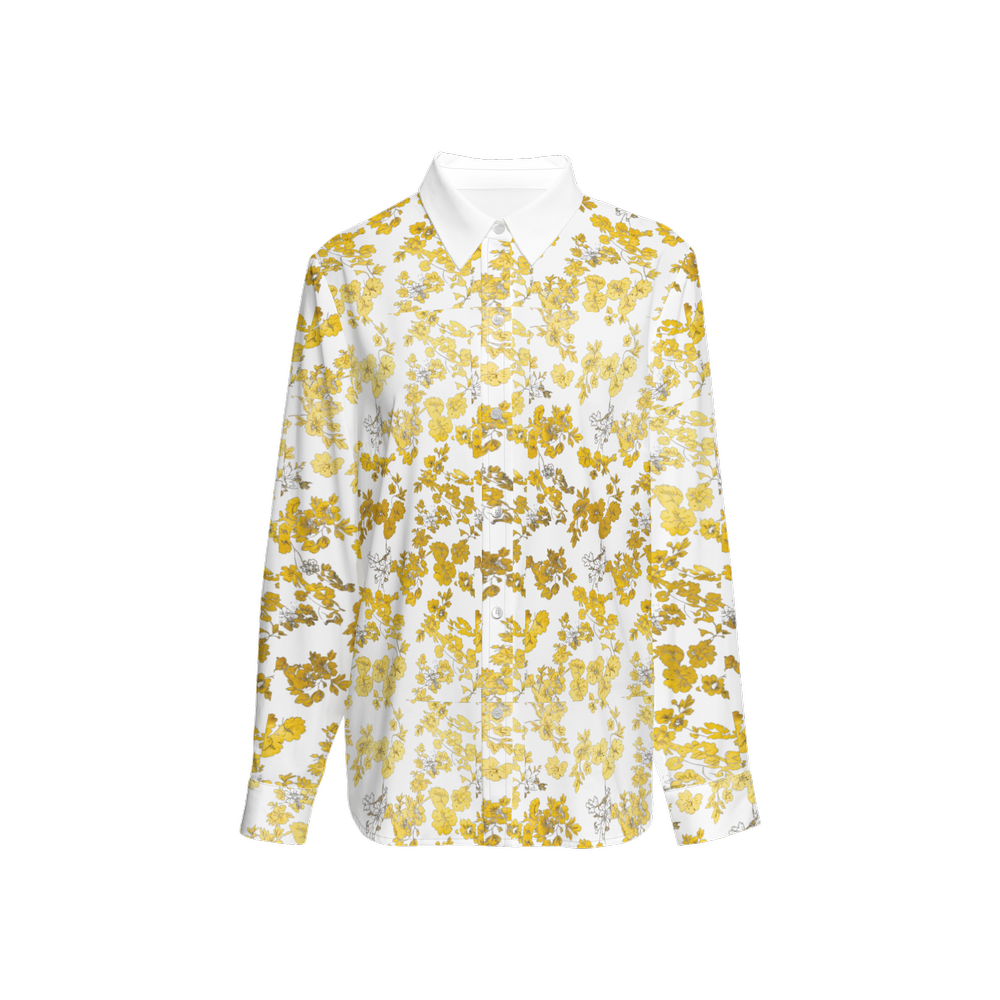 Flower Women's Classic Long Sleeve Button-Up Shirt Silky-Golden