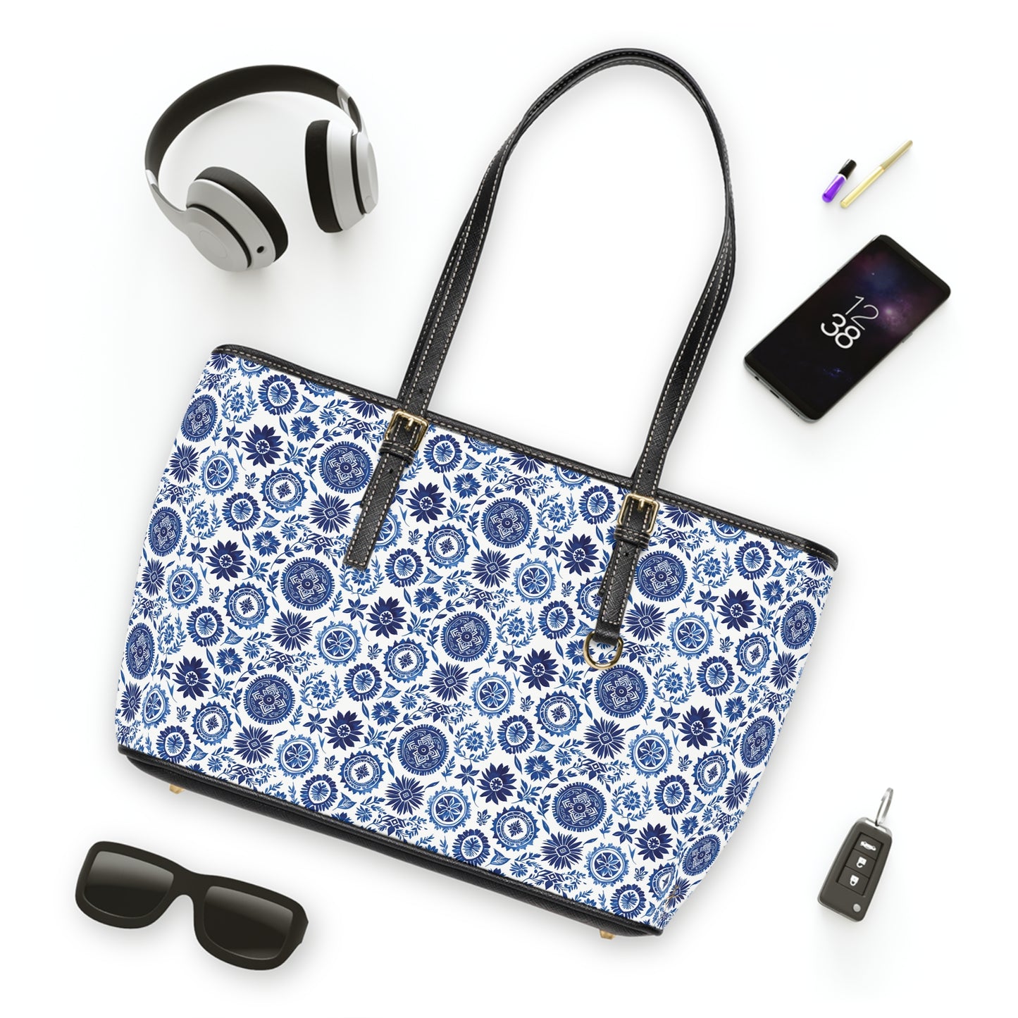 Royal Azure Leather Shoulder Bag #PY