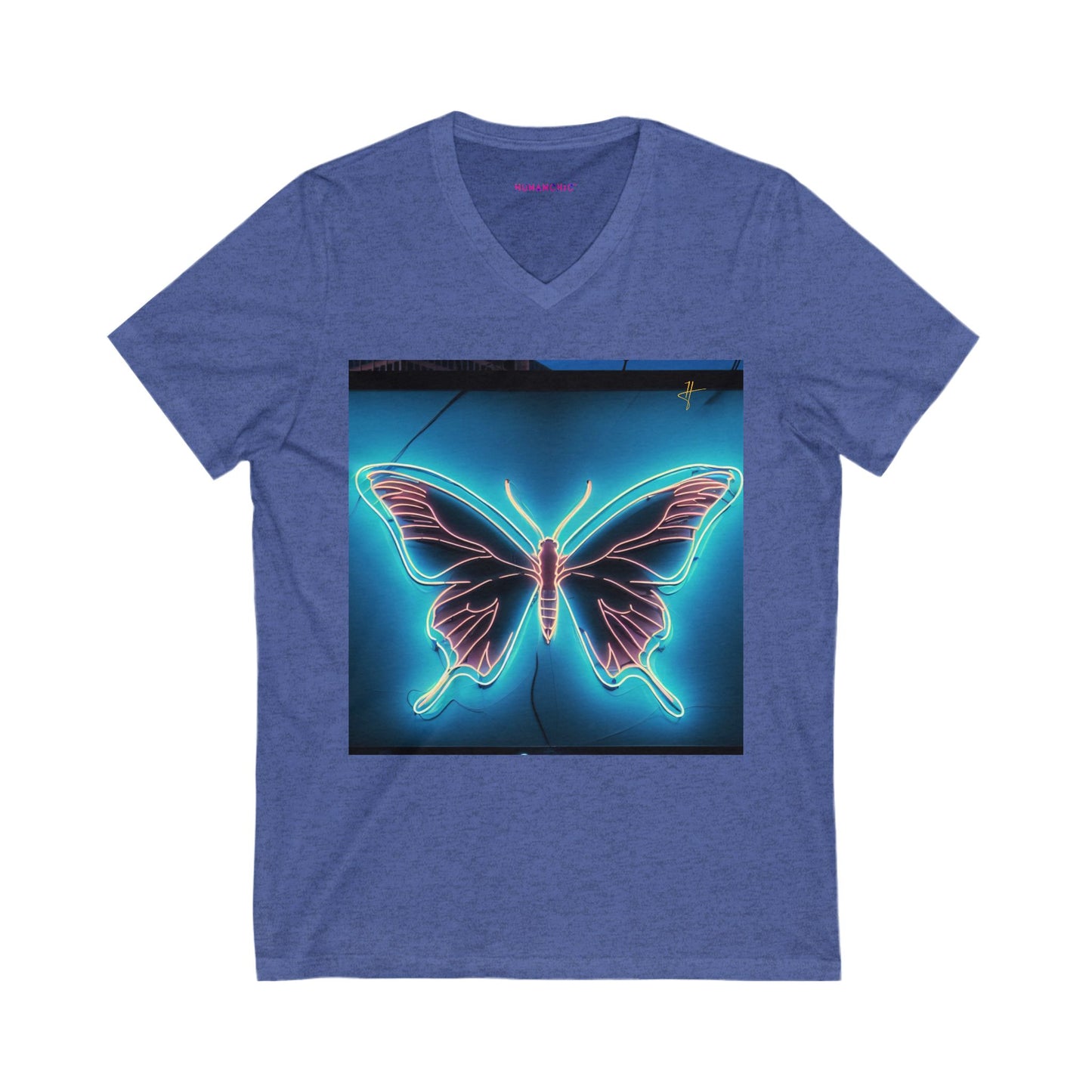 Neon Butterfly V-Neck T-Shirt for Women Nature Lovers #PY