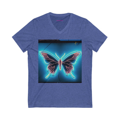 Neon Butterfly V-Neck T-Shirt for Women Nature Lovers #PY
