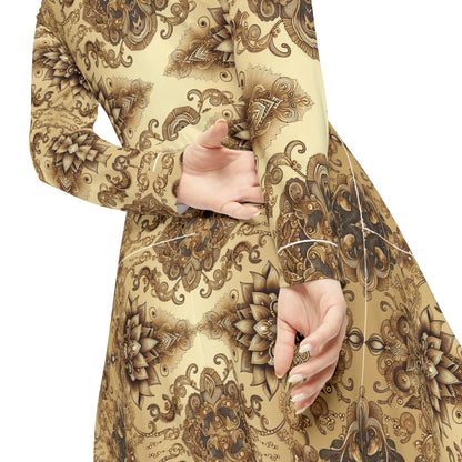 Fluid Brown Bohemian Long Sleeve Dance Dress #PY