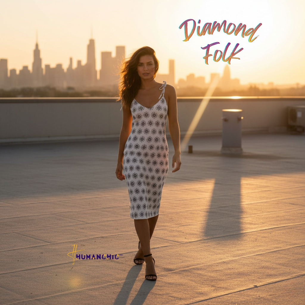 HUMANCHIC Diamond Folk Tie-Strap Midi Dress — Women