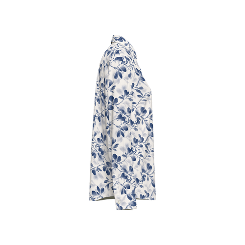 Flower Women's Classic Long Sleeve Button-Up Shirt Silky-Blue