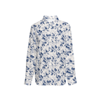 Flower Women's Classic Long Sleeve Button-Up Shirt Silky-Blue