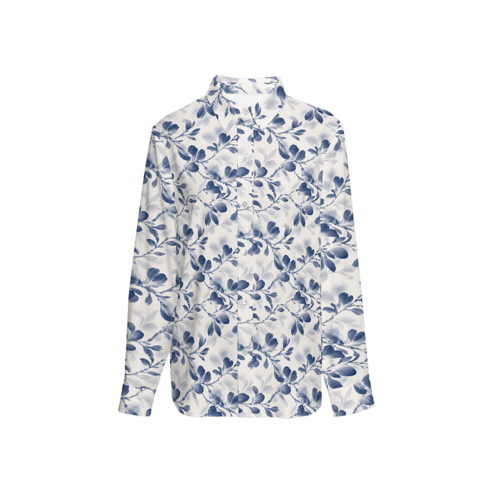 Flower Women's Classic Long Sleeve Button-Up Shirt Silky-Blue
