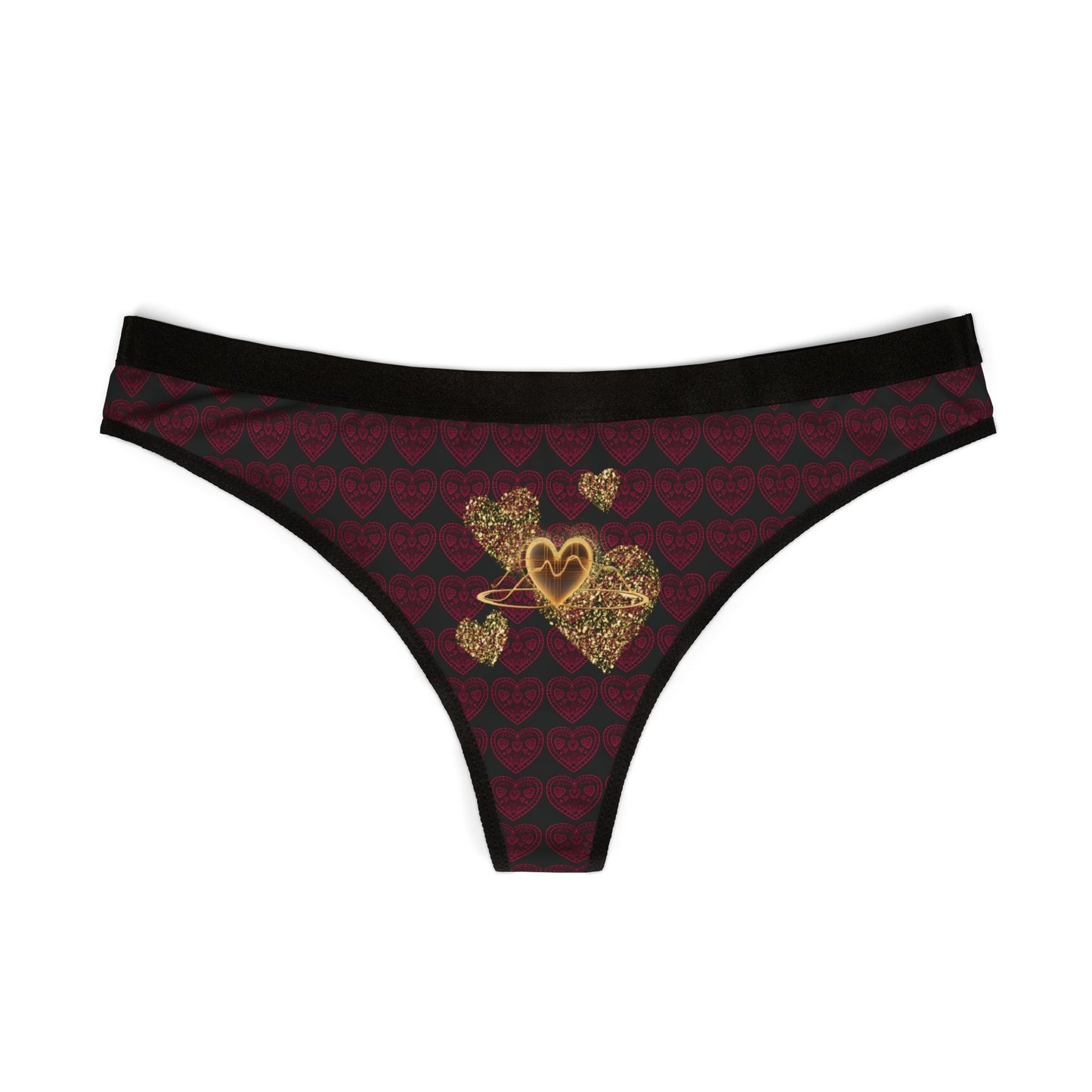 Romantic Golden Heart Women's Thongs #PY
