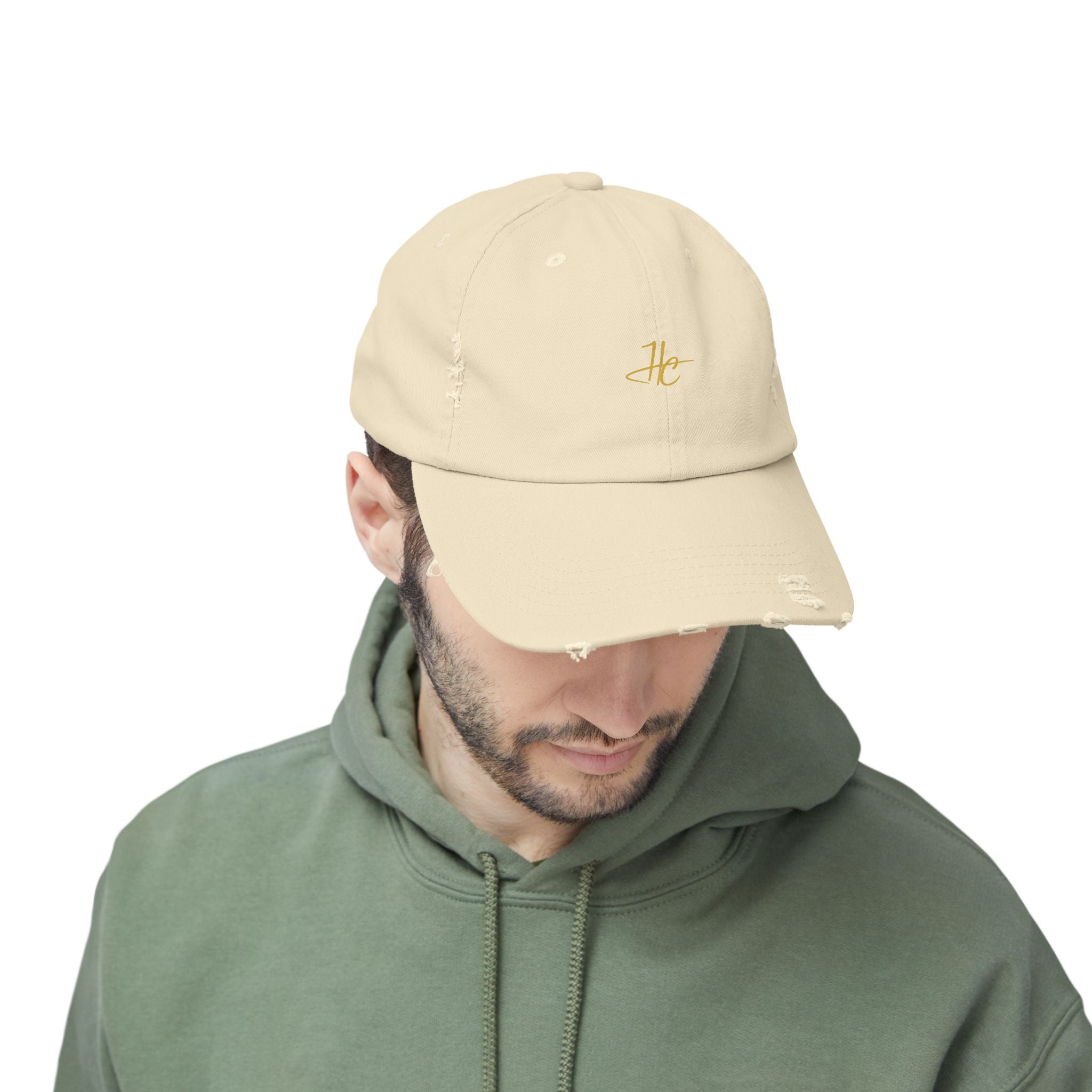 Distressed Black Cap HC Script Embroidery