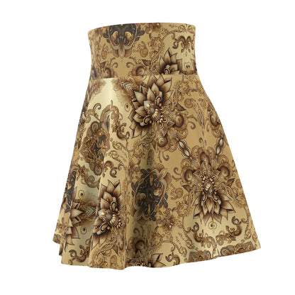 Fluid Brown Boho Chic Women's Skater Skirt #PY