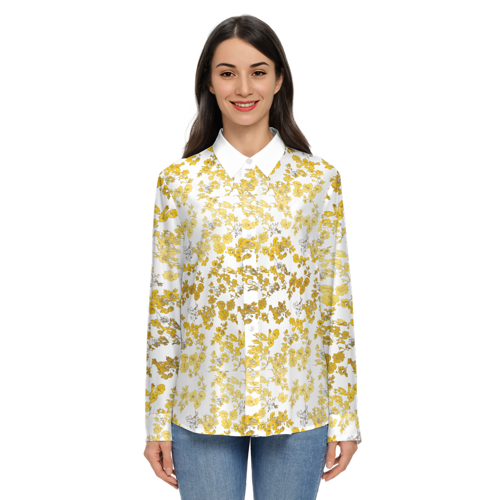 Flower Women's Classic Long Sleeve Button-Up Shirt Silky-Golden