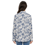 Flower Women's Classic Long Sleeve Button-Up Shirt Silky-Blue