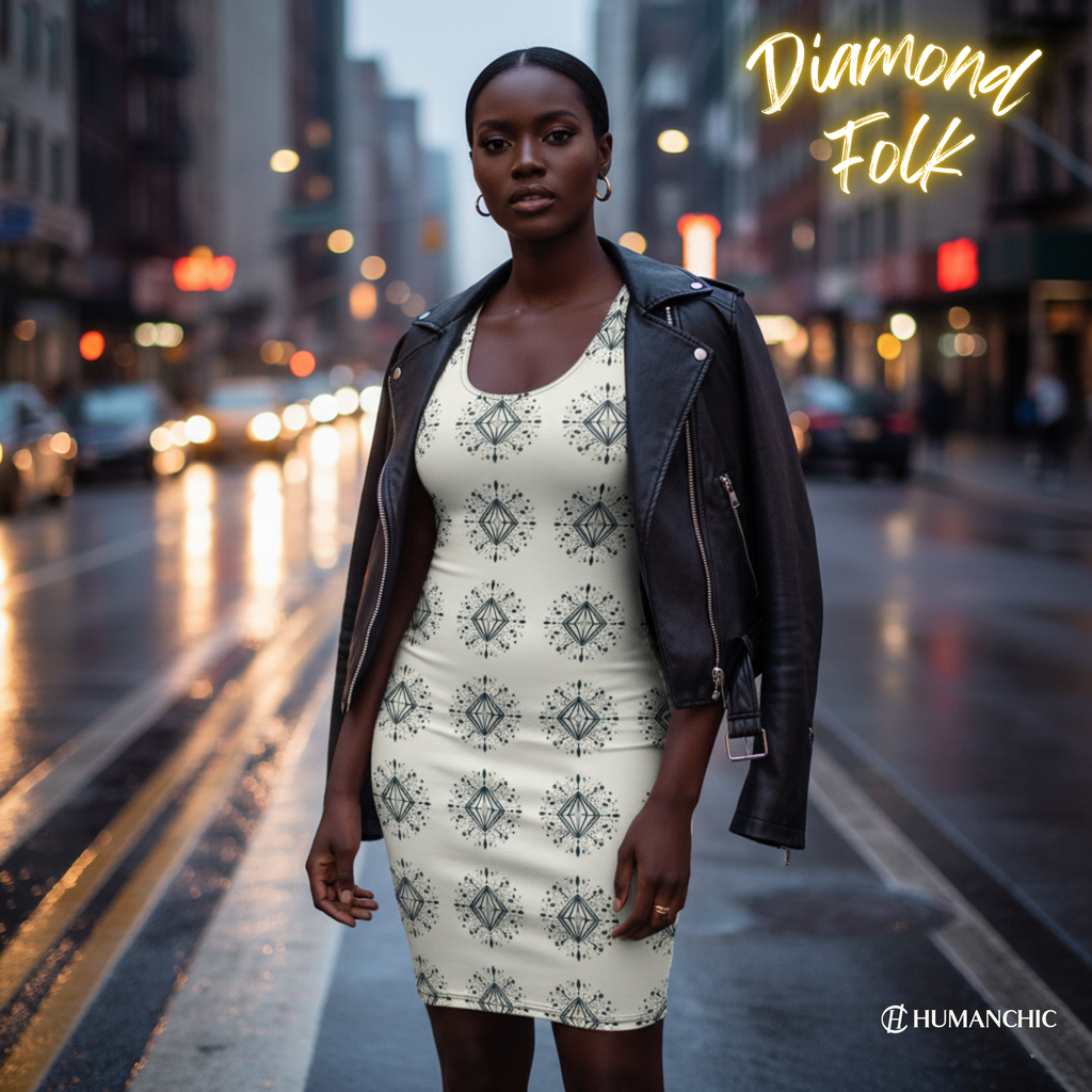 HUMANCHIC Refined Diamond Folk Bodycon Dress — Women
