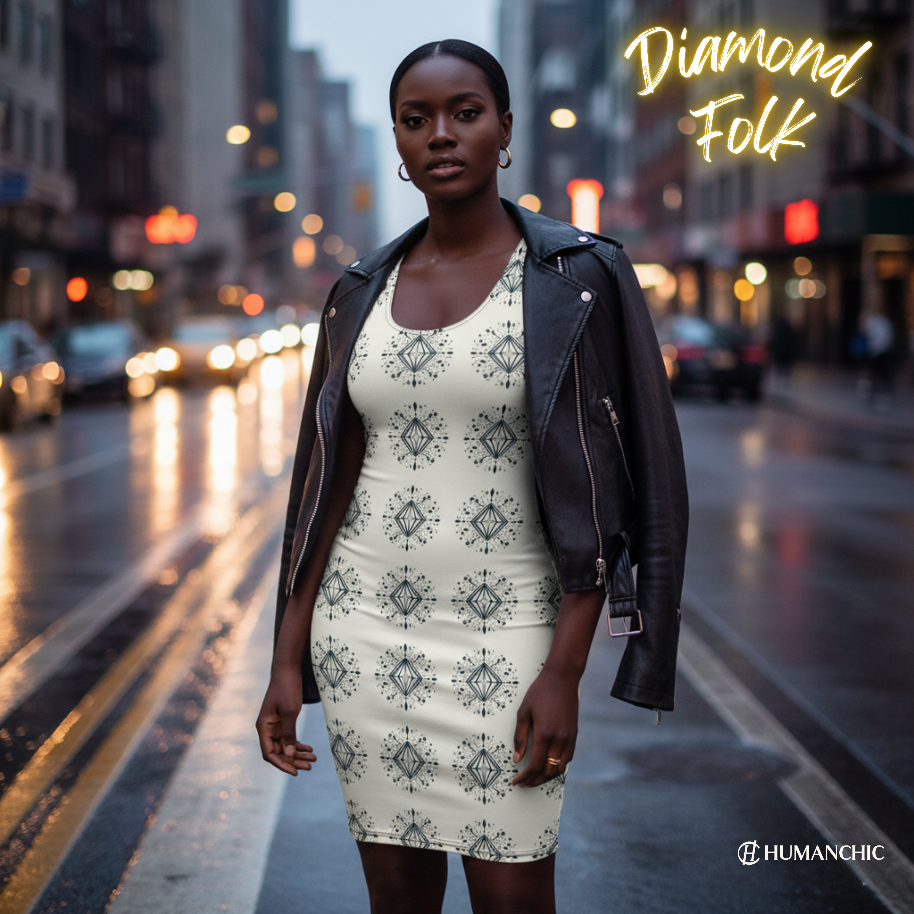 HUMANCHIC Refined Diamond Folk Bodycon Dress — Women