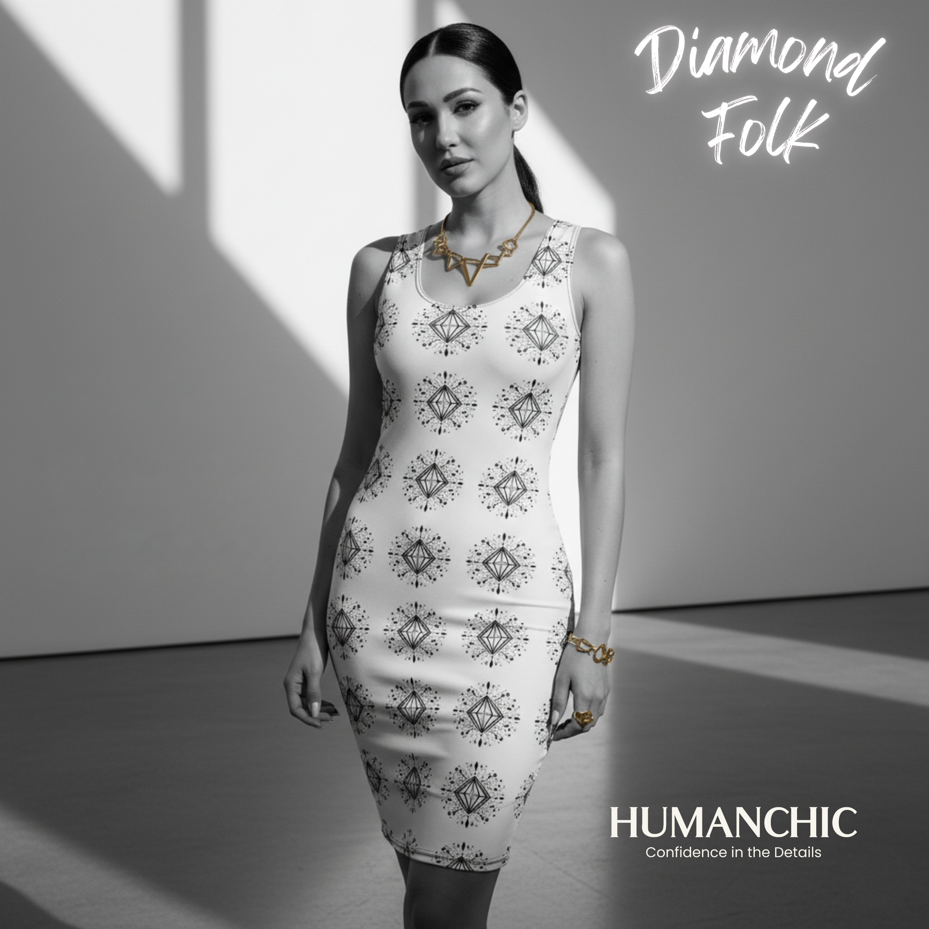 HUMANCHIC Refined Diamond Folk Bodycon Dress — Women