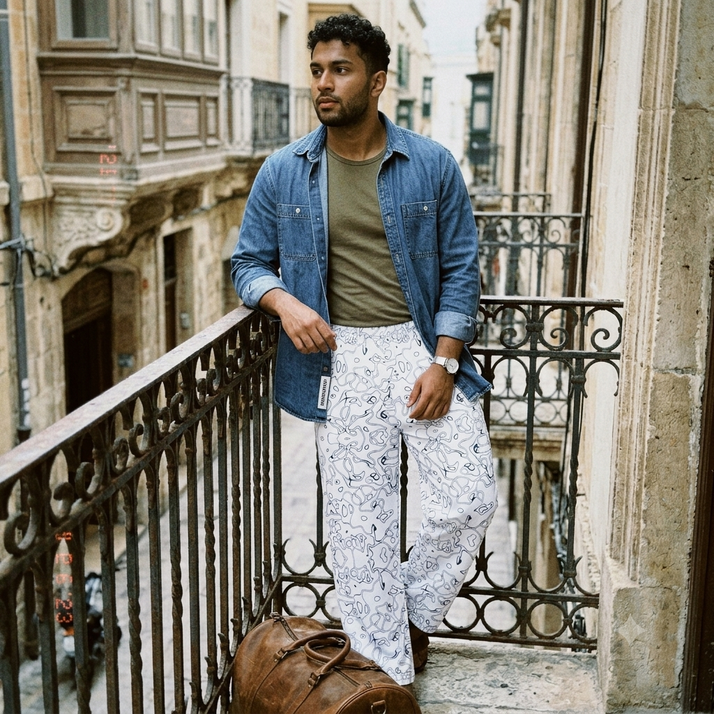 HUMANCHIC Waves Wide-Leg Pants — Men · White